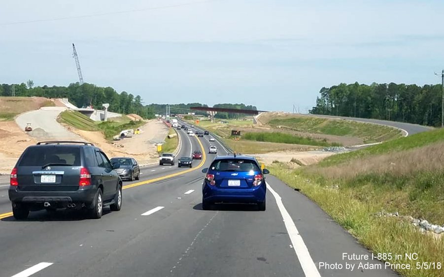 Image of US 70 West traffic approaching future East End Connector/I-885 interchange in Durham, by Adam Prince