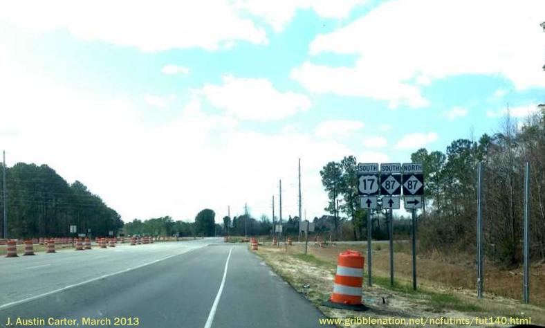 Photo of Current I-140 construction near interchange with US 17 at NC 87, by 
J. Austin Carter, March 2013