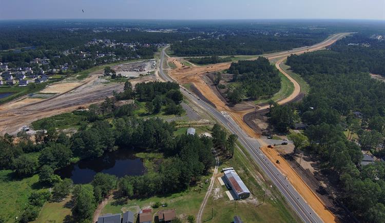 NCDOT image of construction progress at future I-295 Camden Road interchange in mid-August 2023