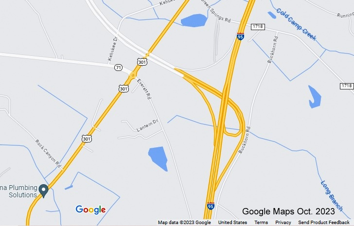 Google Maps image of open I-295 interchange with I-95 in St. Pauls, October 2023