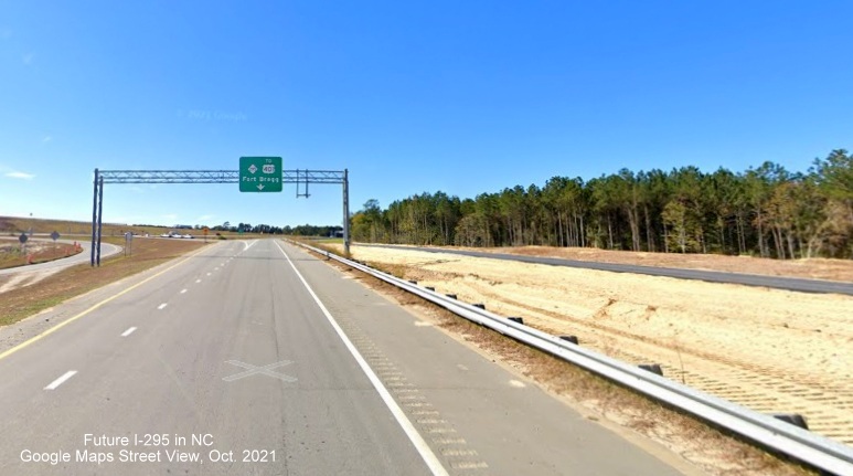 Image of new future I-295 South ramp being built from I-95 South 
      in Cumberland County as part of widening project, Google Maps Street View image, October 2021