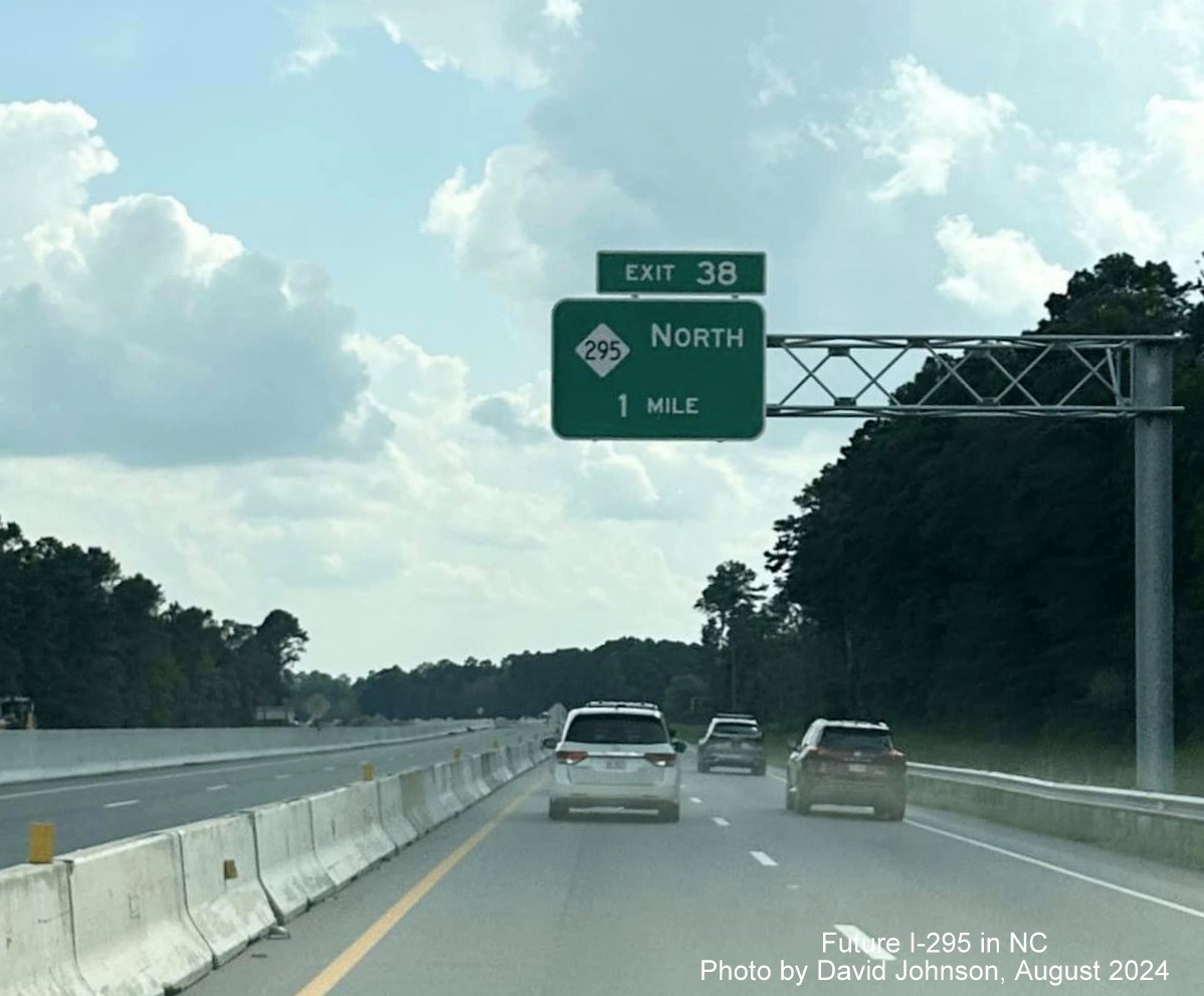 Image of new 1 mile advance sign for I-295 North on I-95, by David Johnson,August 2024