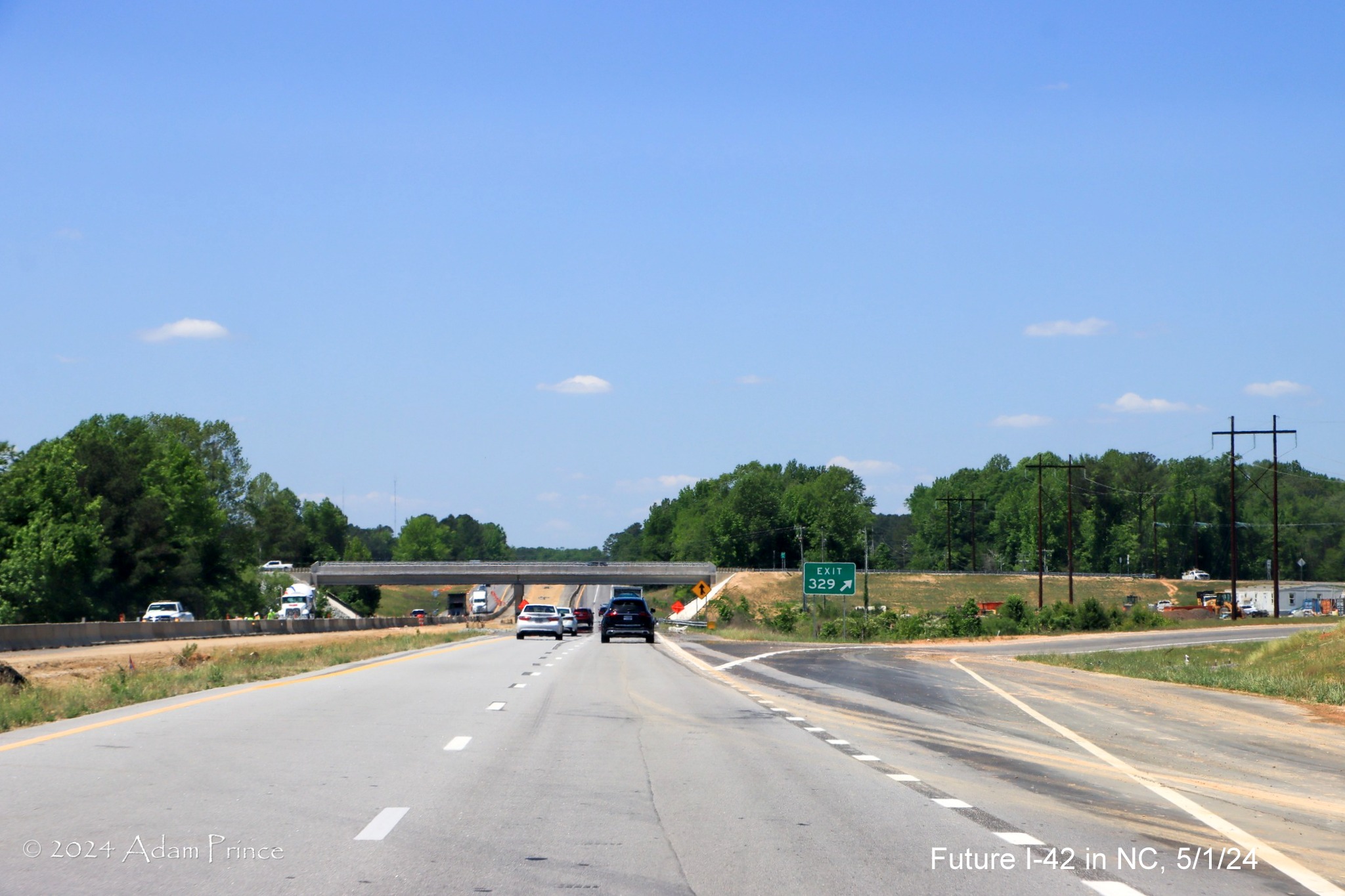 Image of gore sign for new Swift Creek Road exit on US 70 (Future I-42) West in Wilson's Mills, 
        by Adam Prince, May 2024