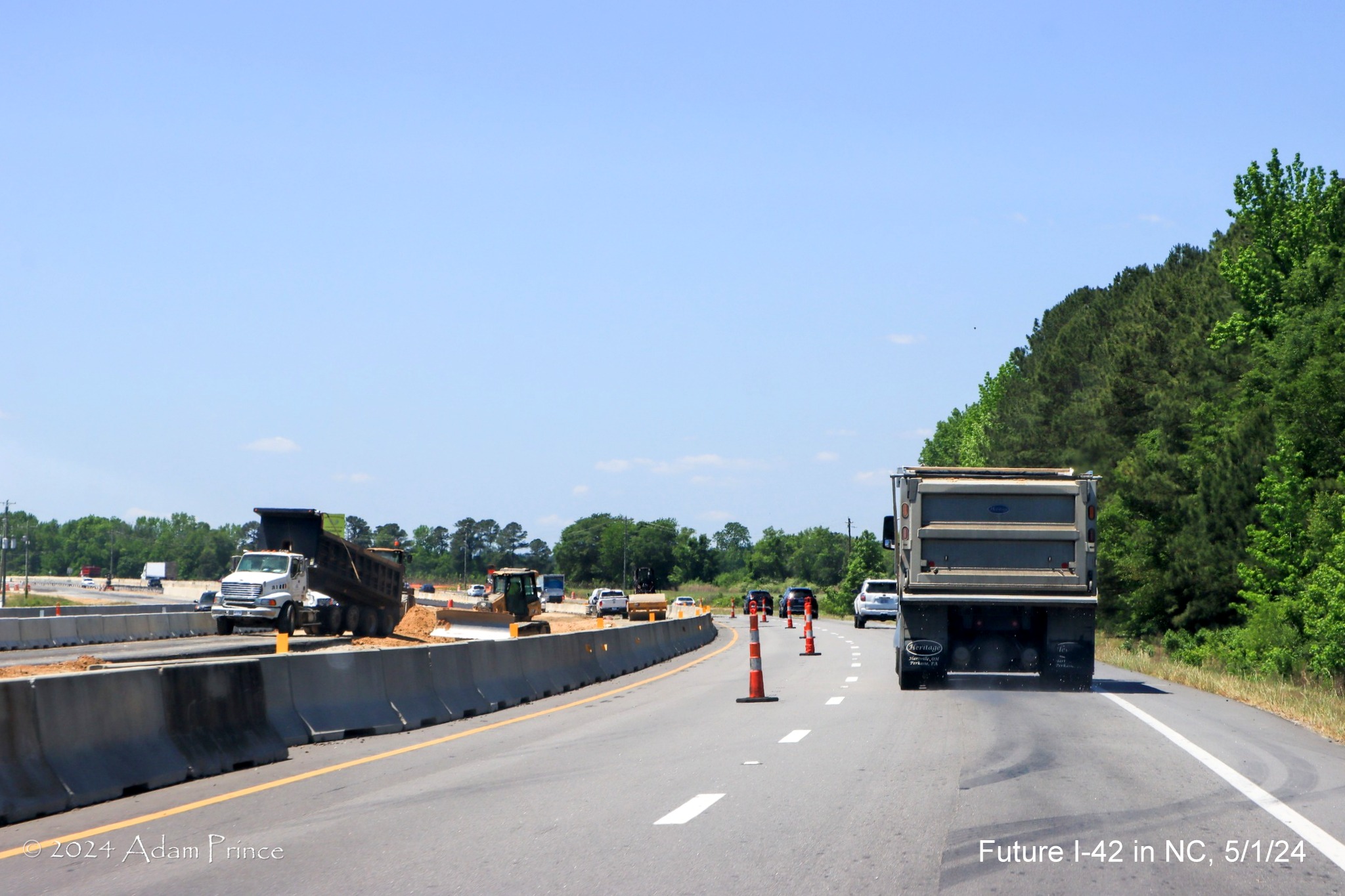 Image of median construction along US 70 (Future I-42) West between Strickland Road and Business 70 in Clayton, 
        by Adam Prince, May 2024