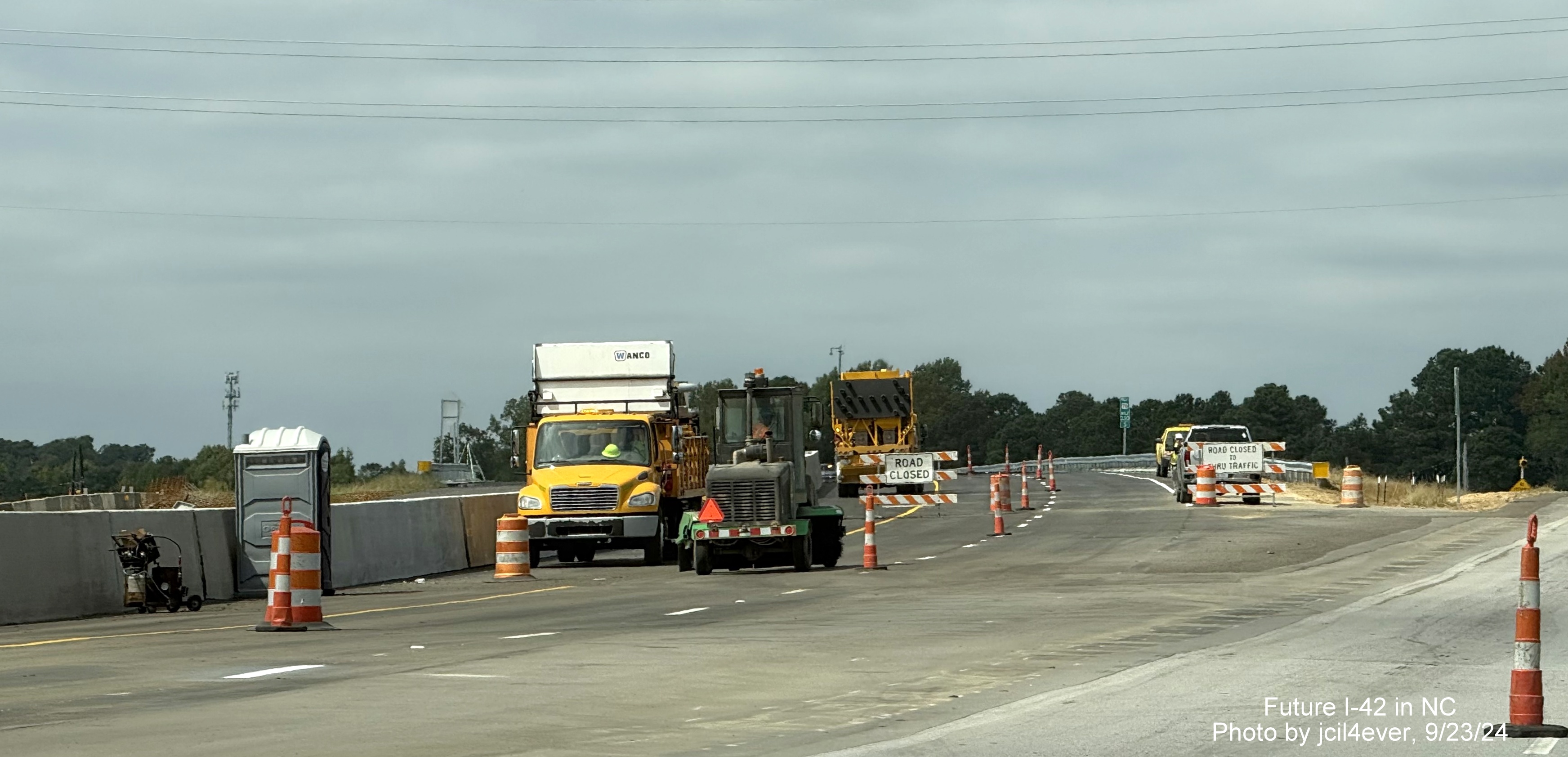 Image of construction on US 70 (Future I-42) West applying finishing touches to Wilson's Mills 
     Road interchange in Johnston County, by jcil4ever, September 2024