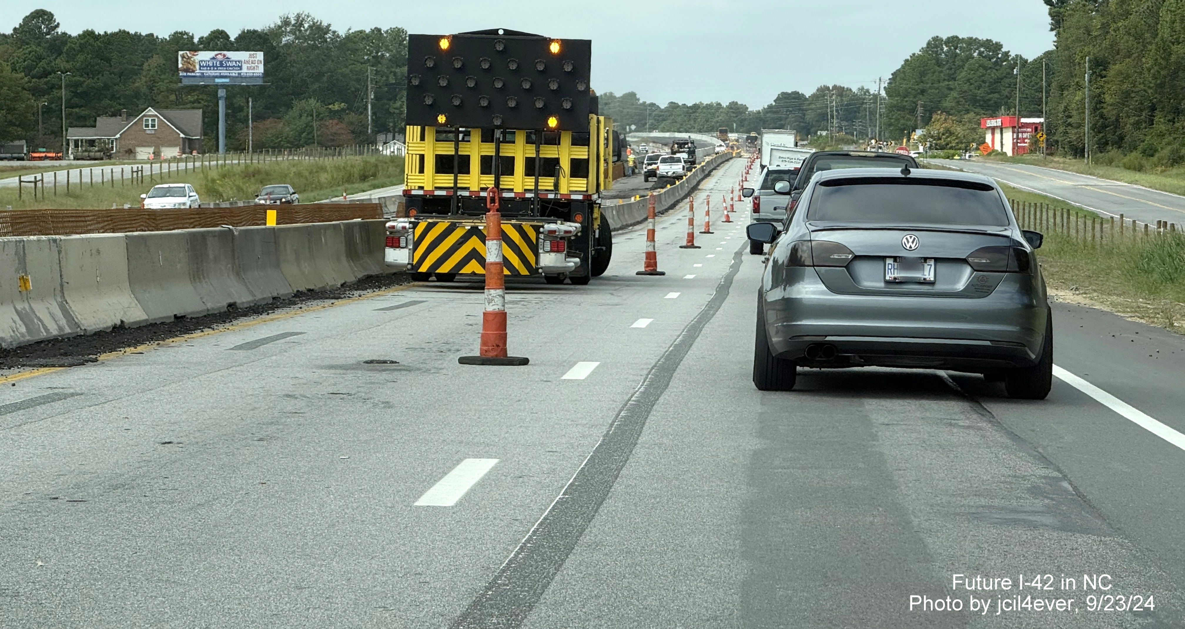 Image of construction along US 70 (Future I-42) West approaching soon to open Wilson's Mills 
     Road interchange in Johnston County, by jcil4ever, September 2024