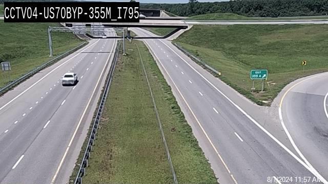 NCDOT traffic camera image of US 70 milepost exit number along Goldsboro Bypass, August 2024