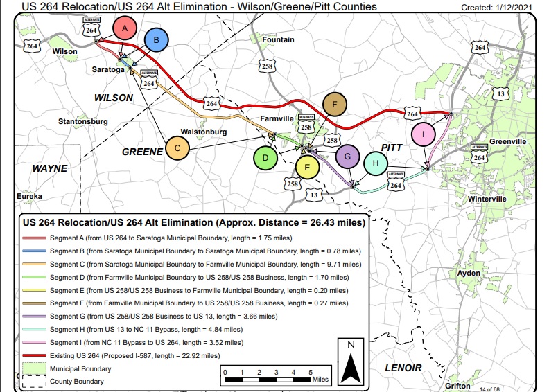 NCDOT maps of proposed relocated US 264 east of Wilson submitted to AASHTO in the fall of 2021, later approved
