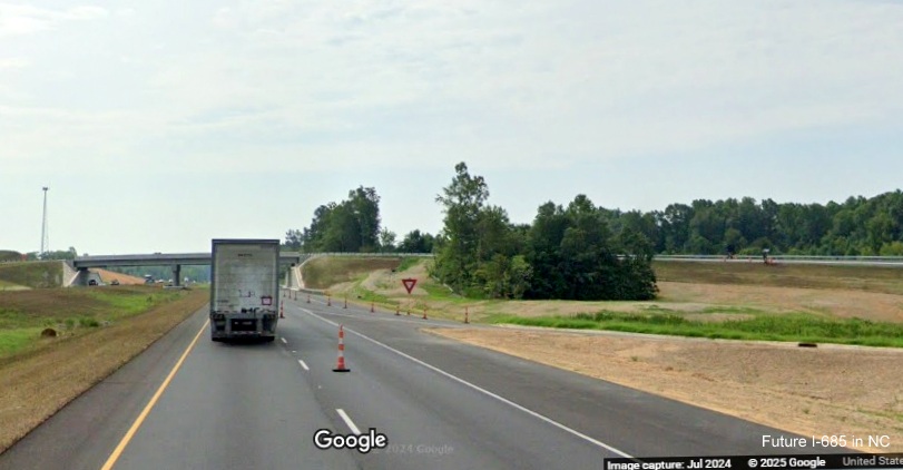 Image of newly opened on-ramp from new Julian Airport Road on US 421 (Future I-685) South, Google Maps Street View, July 2024