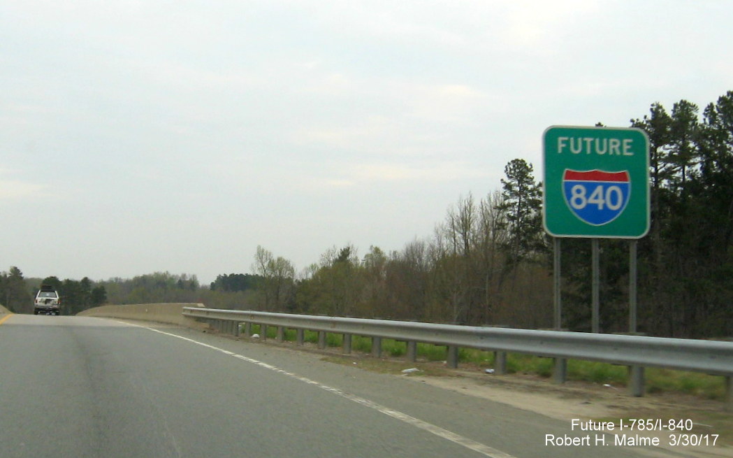 Image of Future I-840 Sign along ramp from US 70 to Southbound lanes of Greensboro Loop's Eastern Section