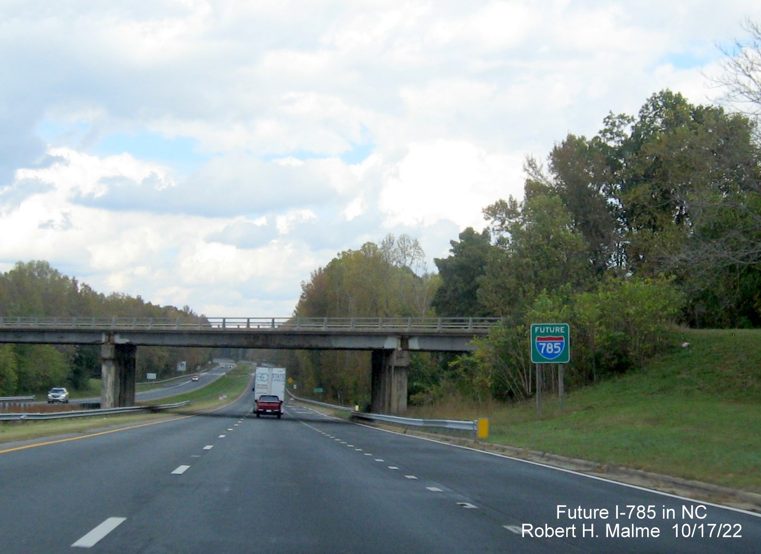 Image of a Future I-785 sign located after Business US 29 exit on US 29 North in Reidsville, October 2022