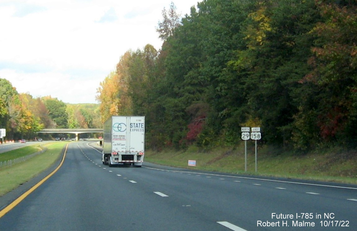 Image of North US 29 and East US 158 reassurance markers along Future I-785 North in Reidsville, October 2022