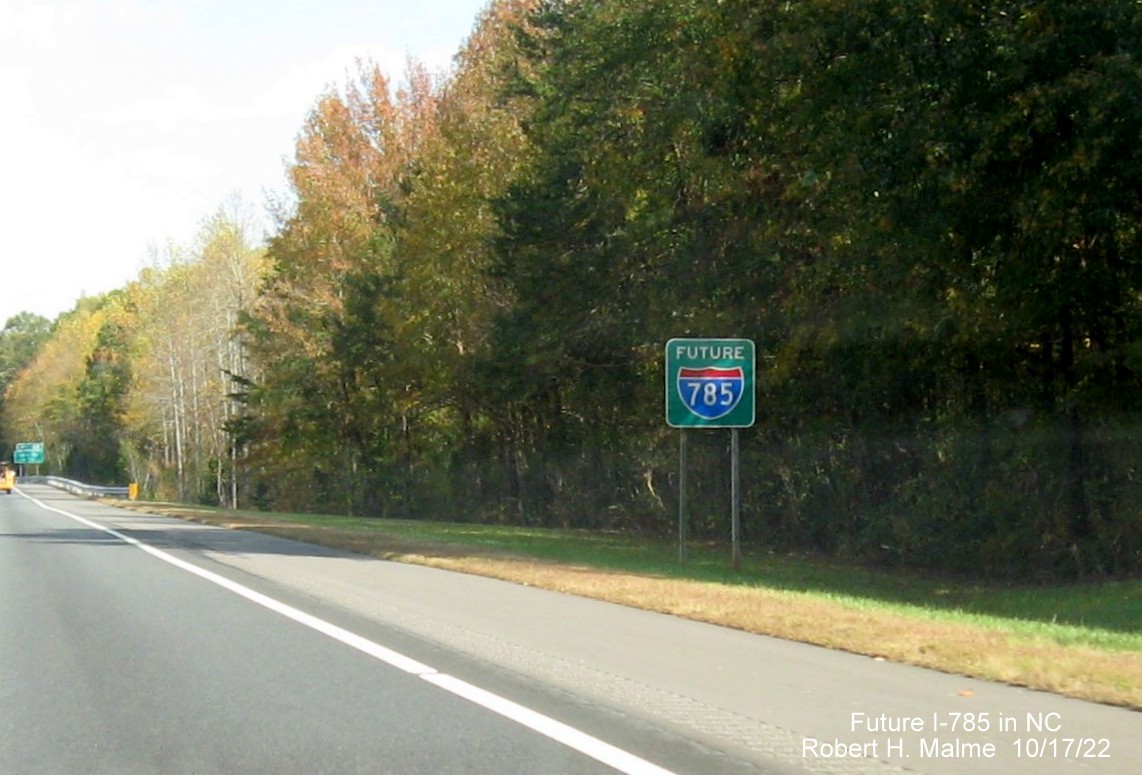 Image of Future I-785 sign on US 29 North in Caswell County, October 2022