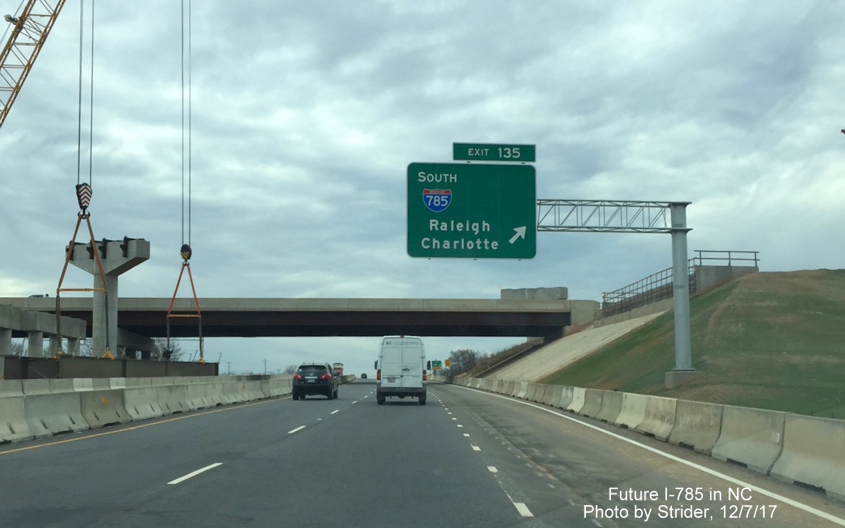 Image of overhead exit sign for South I-785/Greensboro Loop exit off of US 29 South, by Strider
