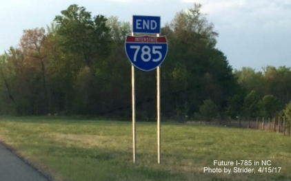 Image of newly placed End I-785 sign at I-85/I-40 Exit on Greensboro Loop