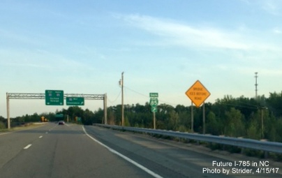 Image of newly placed Business I-85 sign at end of I-785 Greensboro Loop at I-40/I-85