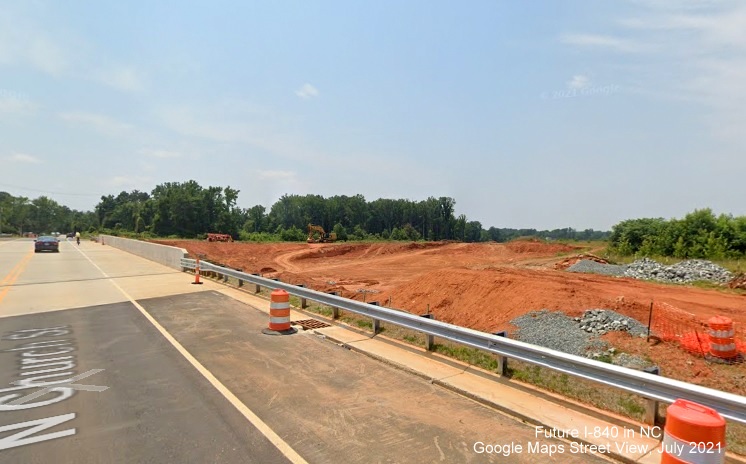 Image of completed North Church Street bridge over future I-840/Greensboro Loop, Google Maps Street View, July 2021