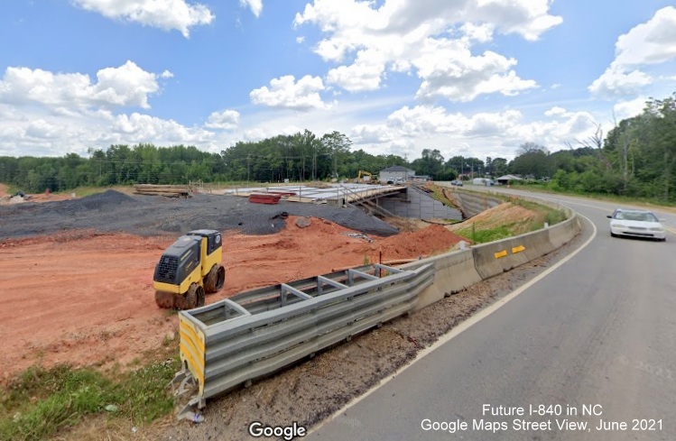 Image of view of Summit Avenue bridge being constructed for future I-840/Greensboro Loop awaiting grading, Google Maps Street View, 