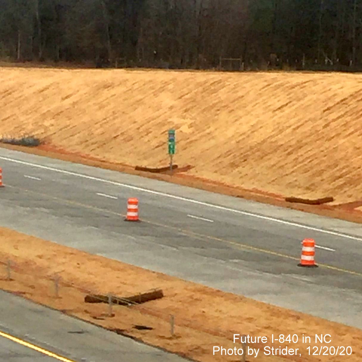 Image of new lane markings being placed along soon to be opened section of I-840 Greensboro Urban Loop between Lawndale Drive and North Elm Street, photo by Strider, December 2020