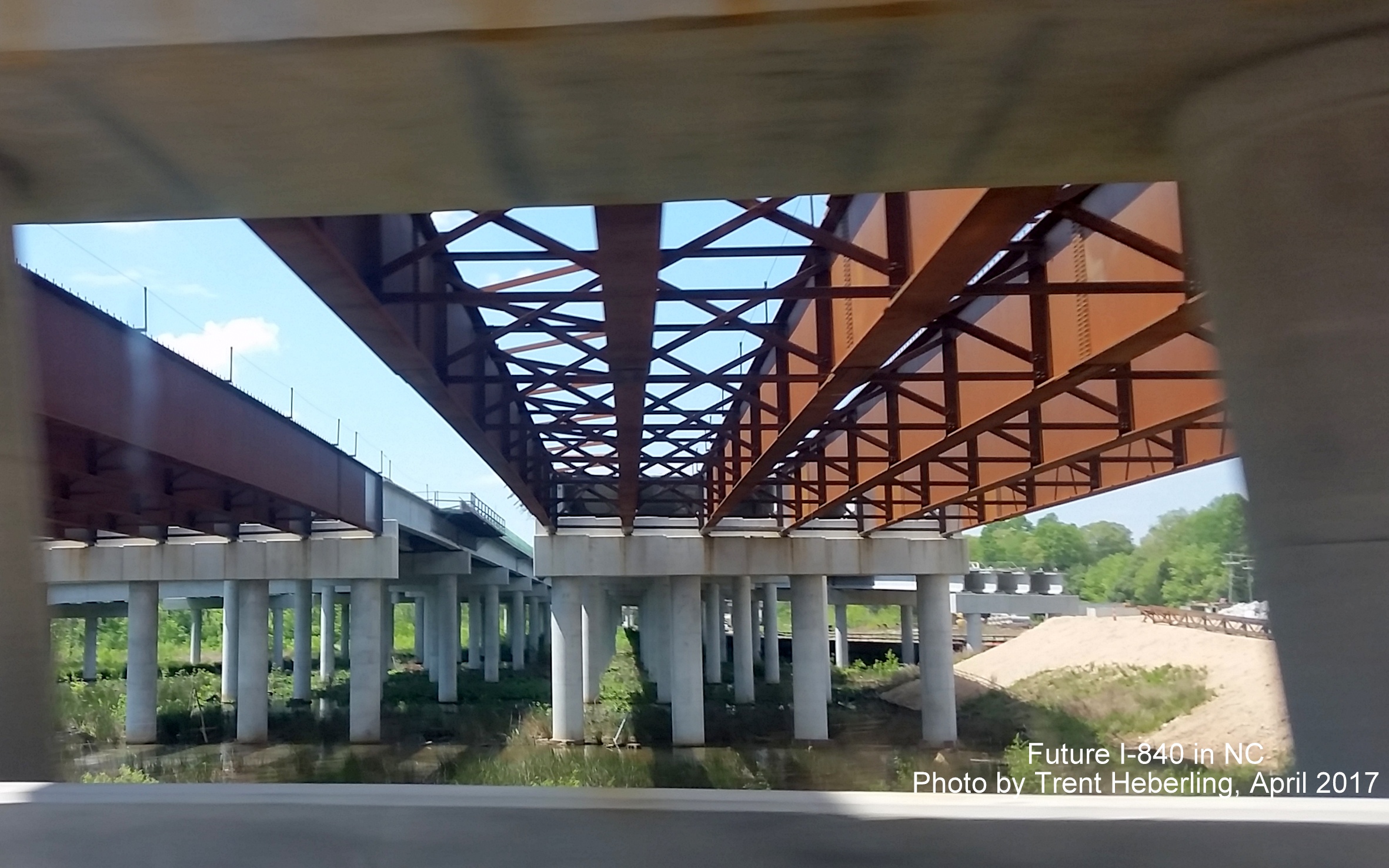 Image of view from US 220/Battleground Ave of Future I-840 elevated structure in Greensboro, by Trent Heberling