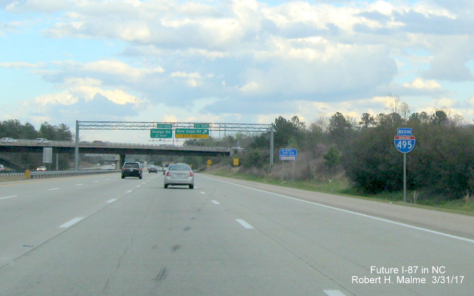 Image taken of Begin I-495 sign now obsolete on US 64/264 Knightdale Bypass East in Raleigh