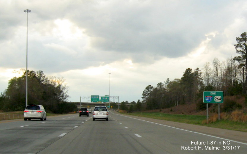 Image taken of current End I-495. End US 264 sign at Future I-87 South exit with I-440 in Raleigh