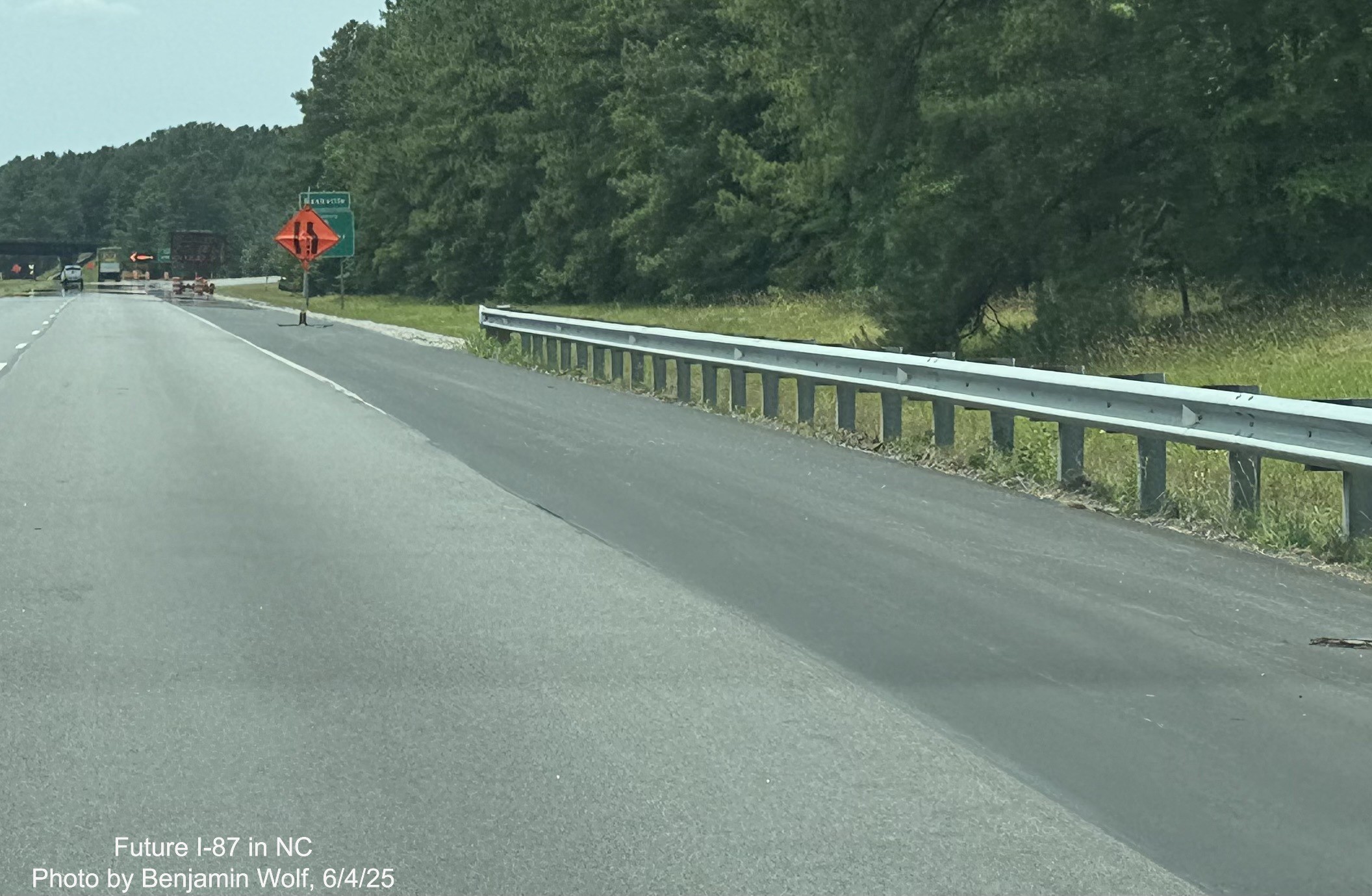 Image of construction of interstate standard shoulders on US 64 West (Future I-87 South)
		between the NC 58 and Alt./Bus 64 exits in Nashville, Benjamin Wolf, June 2025