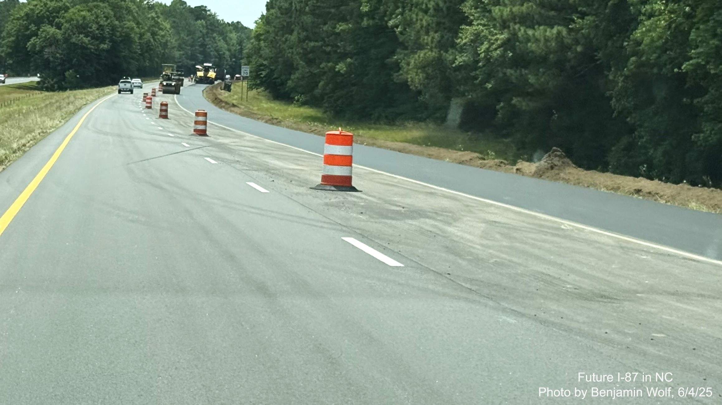Image of construction of interstate standard shoulders on US 64 West (Future I-87 South)
		between the NC 58 and Alt./Bus 64 exits in Nashville, Benjamin Wolf, June 2025