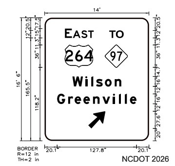 Image of NCDOT sign Plan for East US 264 to NC 97 ramp sign as part of 2026
		  Pavement Rehabilitation contract, January 2026