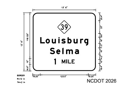 Image of NCDOT sign Plan for 1 mile advance sign for NC 39 exit as part of 2026
		  Pavement Rehabilitation contract, January 2026