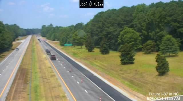 NCDOT traffic camera image of new wider shoulder along US 64 West at McNair Road June 2024