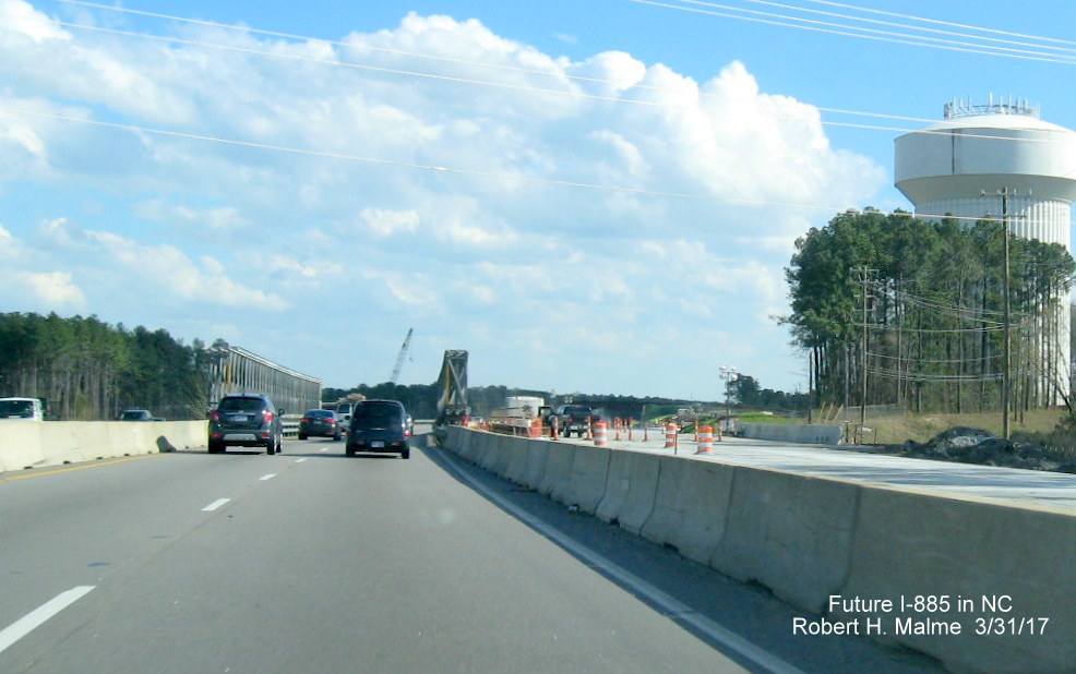Image taken of NC 147 South approaching temporary bridge in East End Connector work zone
