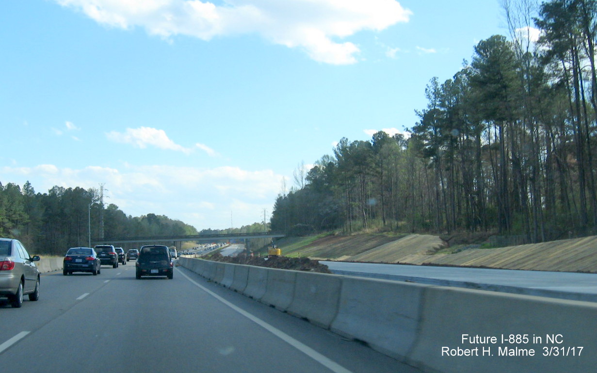 Image taken of southbound lane construction for Future I-885/NC 147 South in Durham