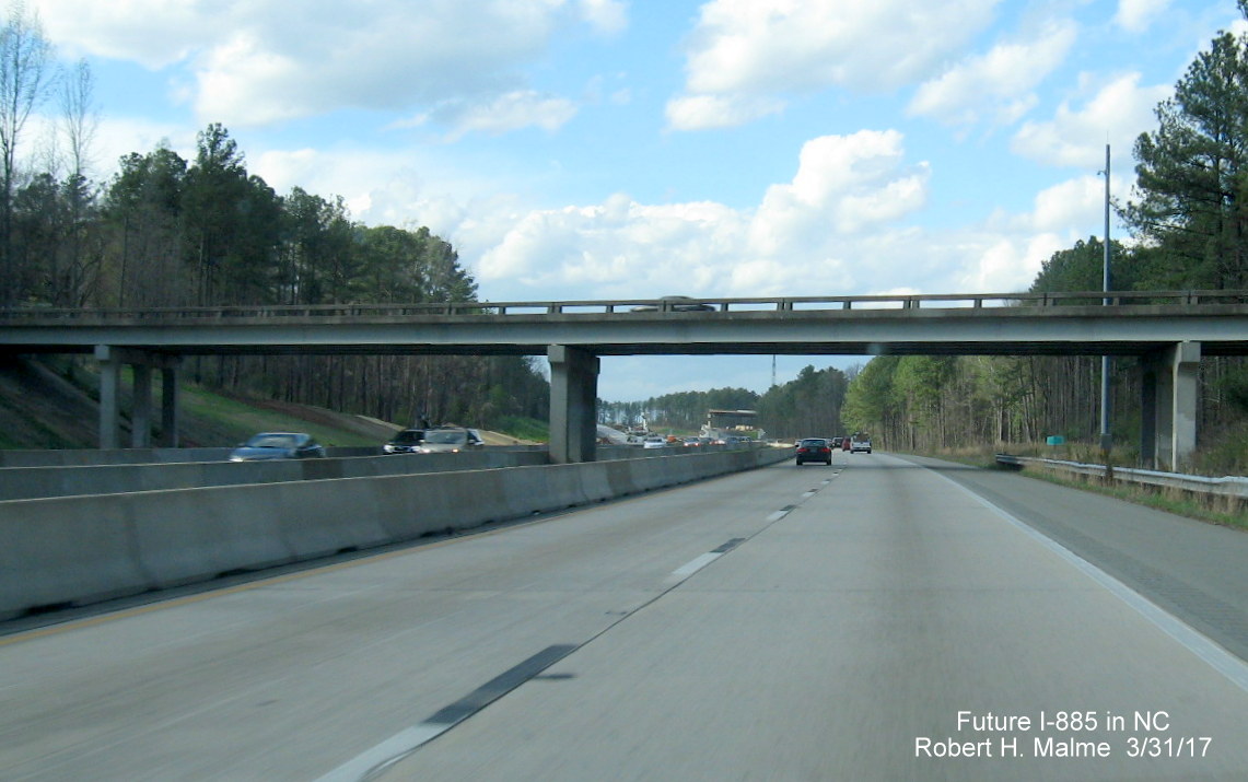 Image taken of view along NC 147 North approaching East End Connector work zone in Durham
