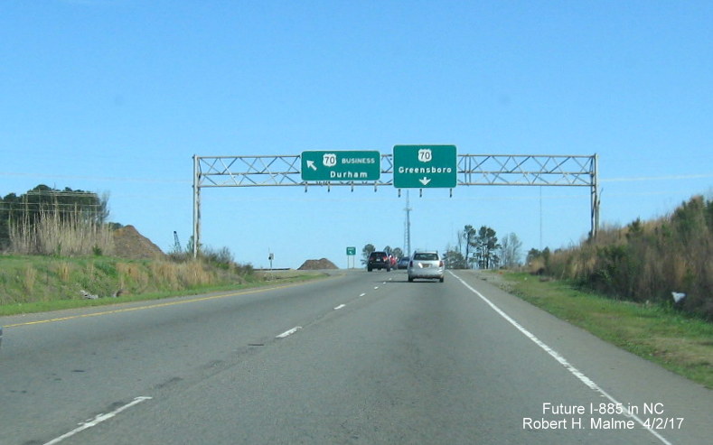 Image taken of current signage at US 70 Business exit from US 70 West in East End Connector work zone in Durham