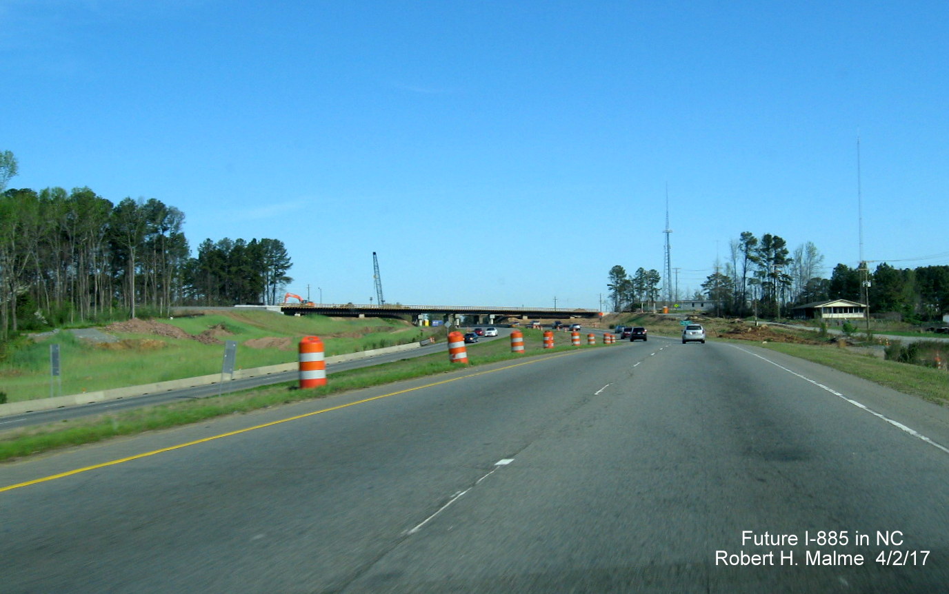 Image taken of US 70 West traveling through East End Connector work zone in Durham