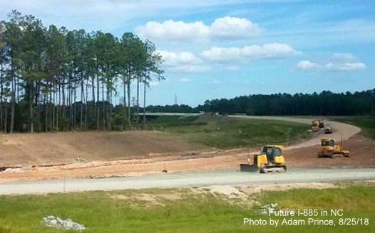 Image of future ramp from I-885 South to NC 147 North under construction in East End Connector Project work zone in Durham, by Adam Prince