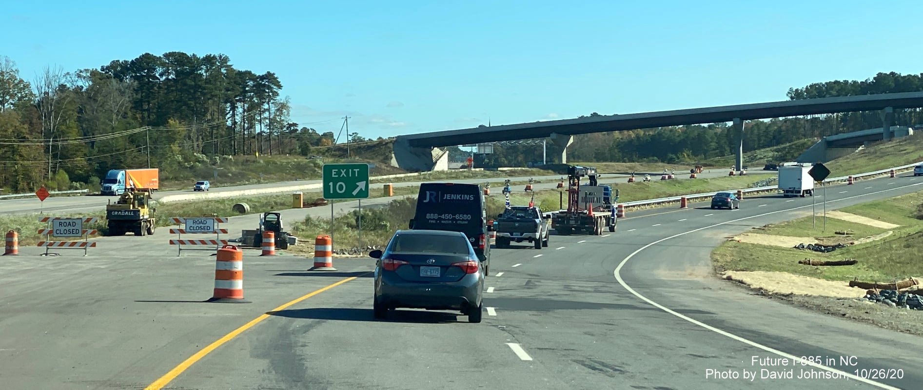 Image of traffic on US 70 East now using exit ramp from Future I-885 South East End Connector in Durham, by David Johnson October 2020