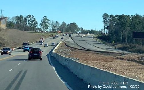 Image of current US 70 lanes passing by future US 70 East lanes under construction as part of East End Connector project in Durham, by David Johnson