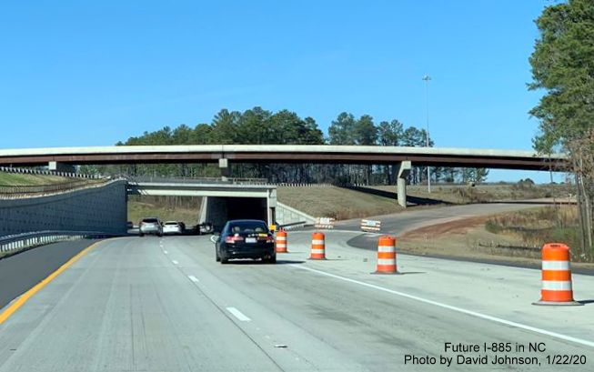 Image of NC 147 North approaching future ramp carrying I-885 North onto future East End Connector on Durham, by David Johnson