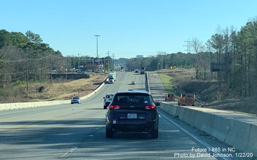 Image of widening project underway on US 70 at southern end of East End Connector Project work zone in Durham, by David Johnson