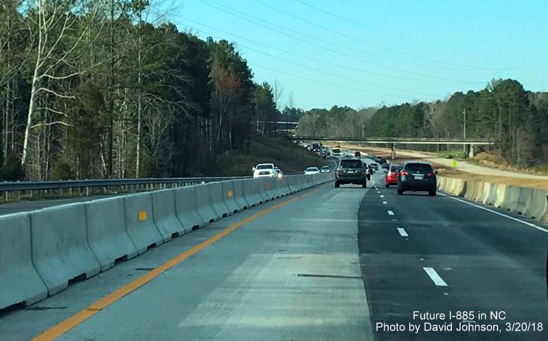 Image of NC 147 North traffic using southbound lanes temporarily approaching Glover Rd bridge, by David Johnson