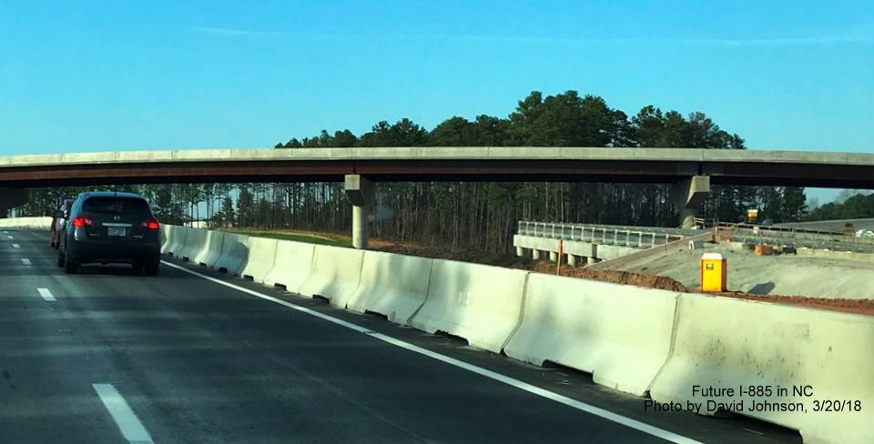 Image of bridge construction in East End Connector work zone from NC 147 North temporary lanes in Durham, by David Johnson