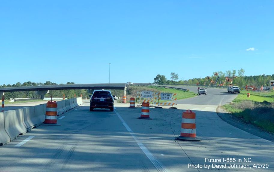 Image of almost completed future ramp from NC 147 South to I-885 North/East End Connector in Durham, by David Johnson in April 2020