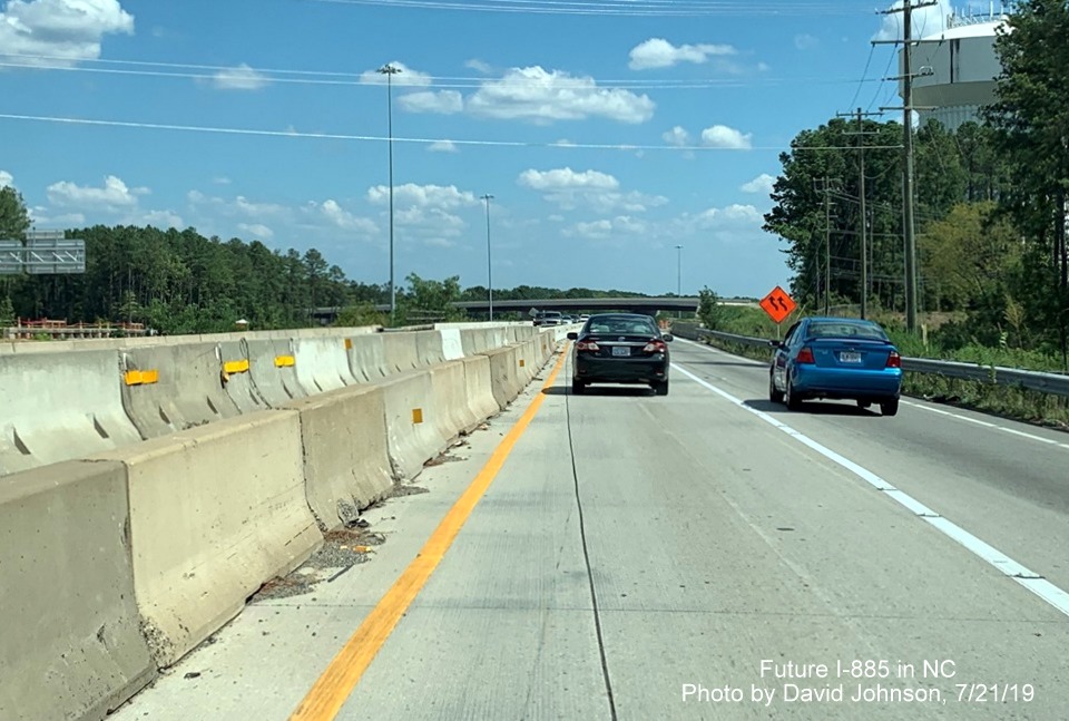 Image  of NC 147 South traffic entering East End Connector Project work zone in Durham, by David Johnson
