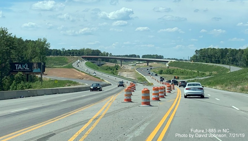 Image of view at southern end of East End Connector Project work zone on US 70 West in Durham, by David Johnson