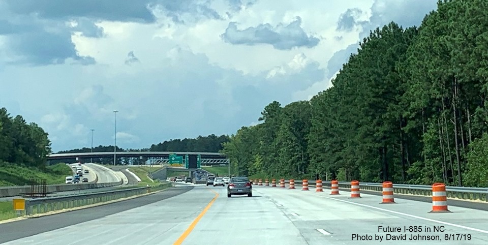 Image of new NC 147 North lanes approaching future I-885/East End Connector interchange in Durham, by David Johnson