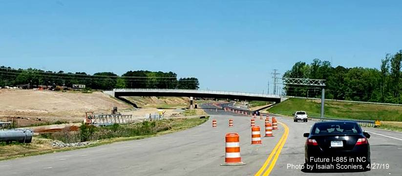 Image of US 70 traffic using permanent alingment through East End Connector Project work zone in Durham, from Isaiah Sconiers