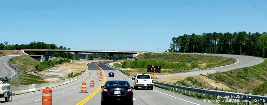Image of future exit and flyover ramp from US 70 to I-885 South in East End Connector Project work zone in Durham, by Isaiah Sconiers