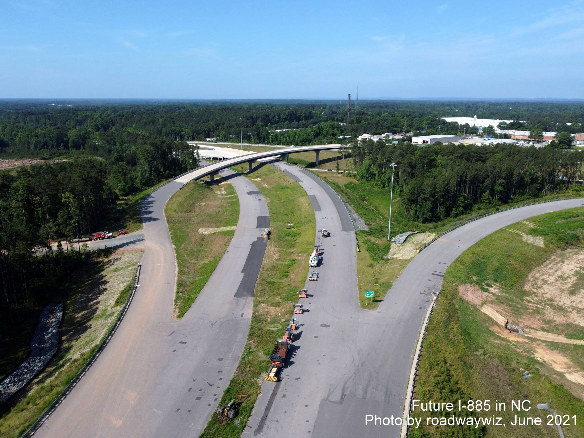 Image taken looking closely at the unopened I-885/East End Connector NC 147 interchange in Durham, by roadwaywiz, June 2021